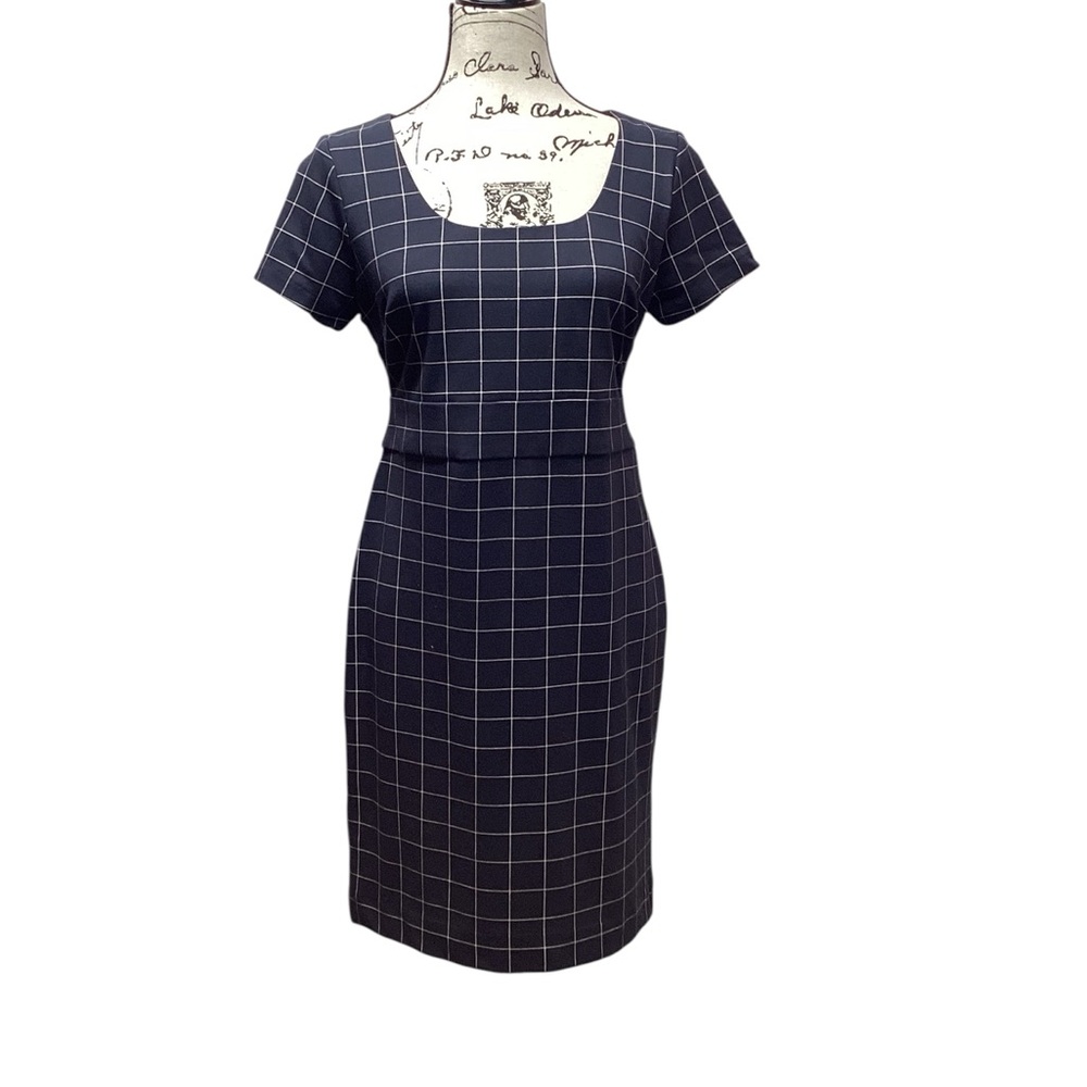 Ann Taylor Windowpane Shift dress Navy Square 8 Petite